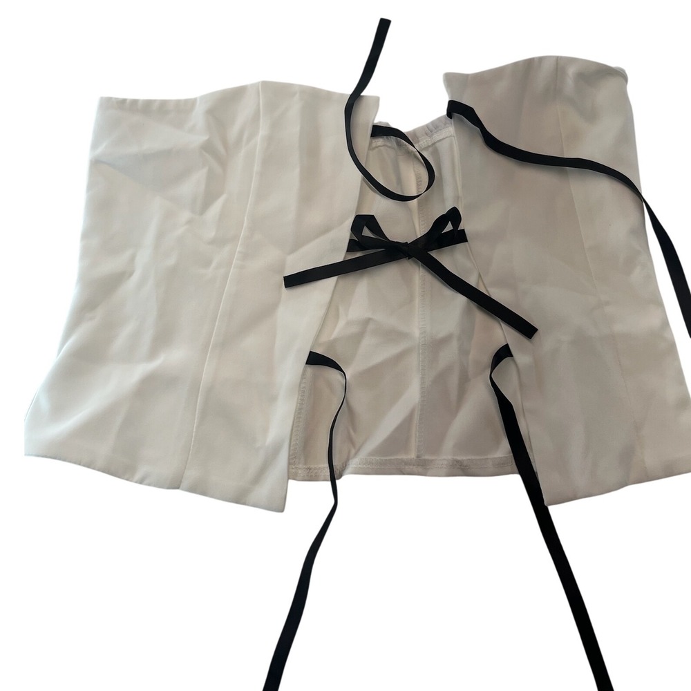 White Corset‎ Top with Black Ribbon Tie Straps Sleevelesse Size M brand new